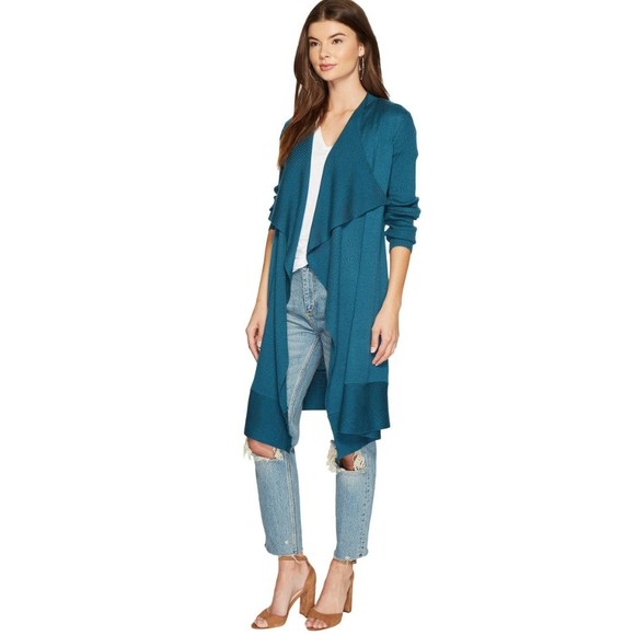 Kensie Sweaters - Kensie Women's Blue Soft Open Waterfall Drape Sweater Cardigan Medium